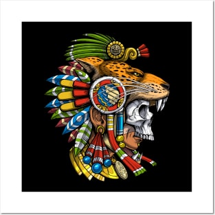 Aztec Jaguar Skull Warrior Posters and Art